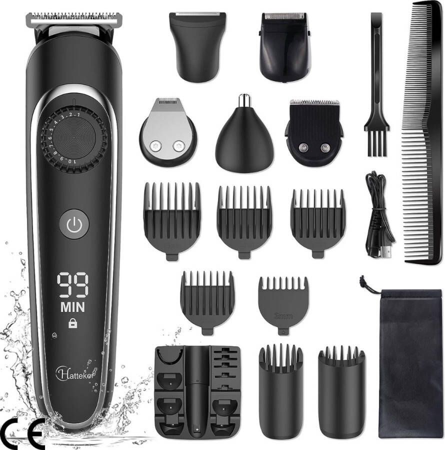 6-in-1 Heren Tondeuse en Verzorgingsset Elektrisch Scheerapparaat Snor Neus Oor Lichaamstrimmer Precisietrimmer en Groomer IPX7 Waterdicht en Oplaadbaar