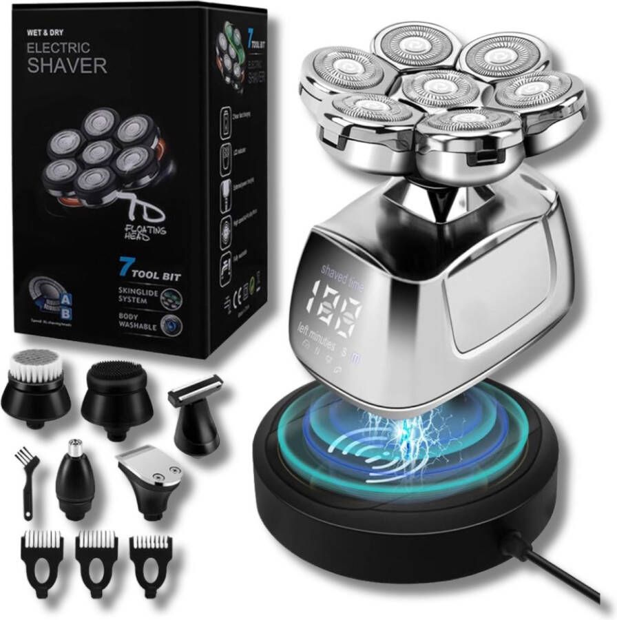 6-in-1 Scheerapparaat Mannen – Trimmer Tondeuse Electric Face & Head Shaver Skull Shaver Hoofd Kaal Scheren – Nat & Droog Draadloos Opladen
