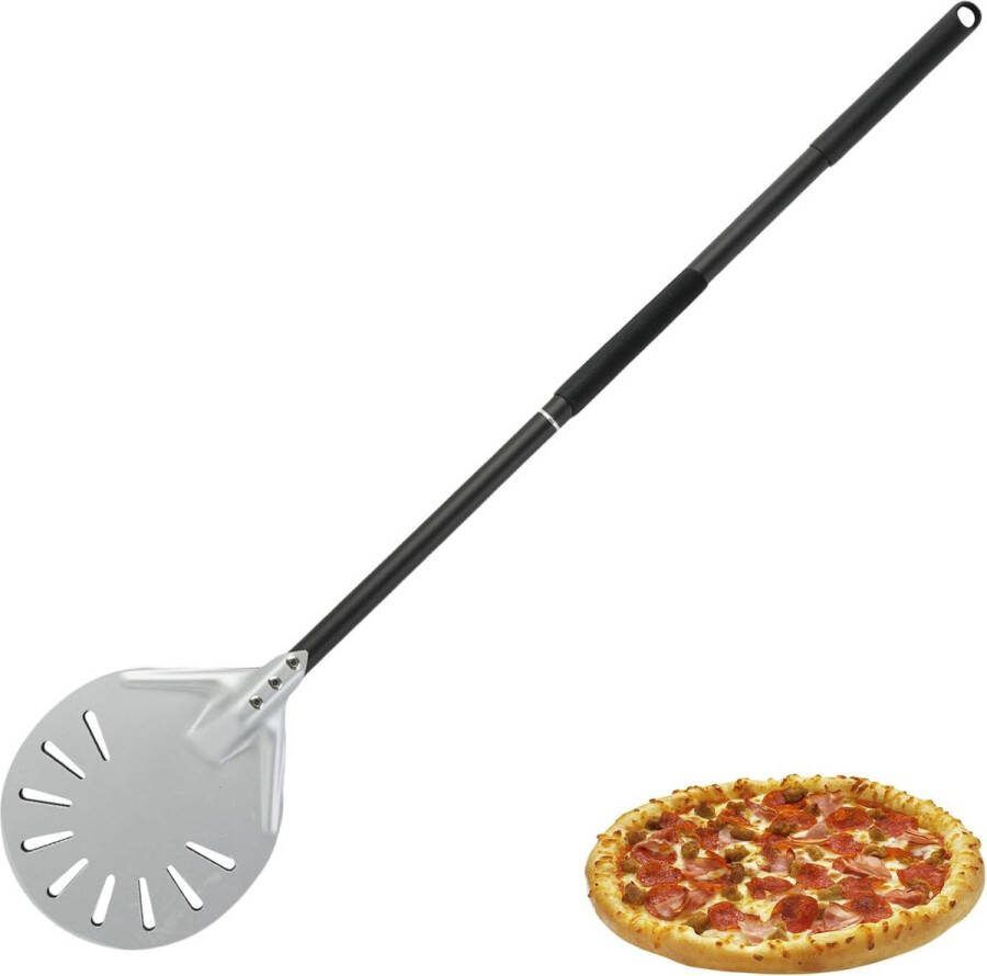 6 inch geperforeerde pizzaschep rond: 80 cm hard geanodiseerde pizzaschuiver roestvrij staal pizzasteen pizza schuiver met afneembare verlengde siliconen handgreep pizzaschep voor zelfgemaakte