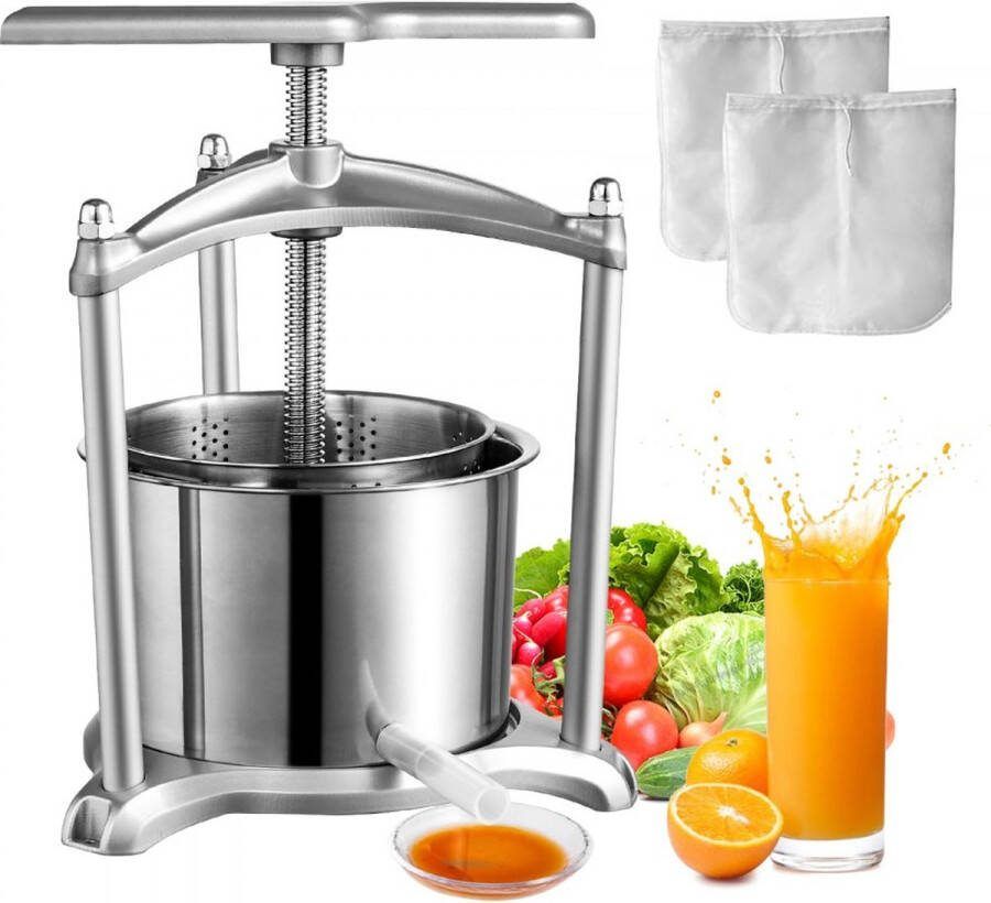 6 L fruitpers appelpers fruitpers pureepers bessenpers 18 x 15 cm appelpers handmatige fruitpers mechanische RVS pers geschikt voor sap fruitpuree etc
