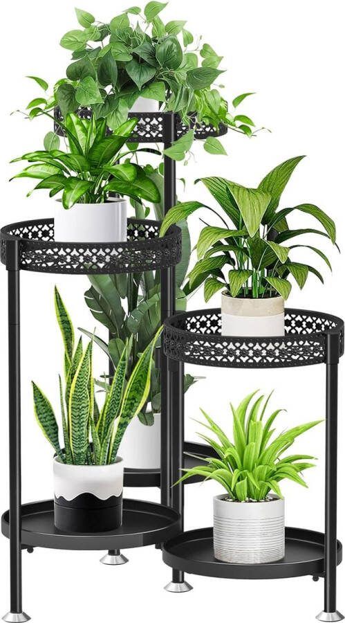 6-laags metalen bloemenplank plantenplank meerdere bloempothouders met ronde bloementrappen decoratieve plantentrap standaardplank voor binnen buiten tuin balkon (zwart)