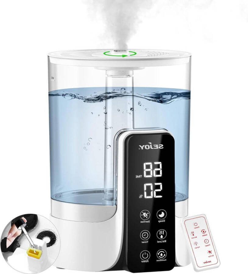 6 liter luchtbevochtiger voor grote slaapkamers en baby's ultrasone Cool Mist Top Fill Desk aromadiffuser en nachtlampje 360 graden rotatie fluisterstil