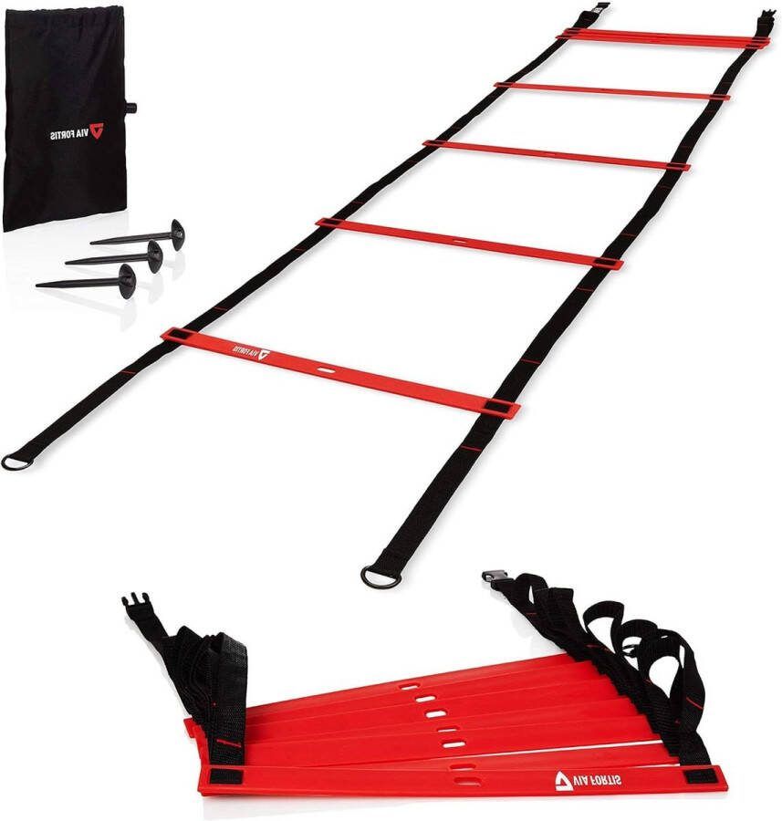 6 meter Premium trainingsladder voor functionele training coördinatieladder voor voetbal basketbal tennis inclusief anti-slip markeringen haringen en tas Voetalbal trainingsmateriaal