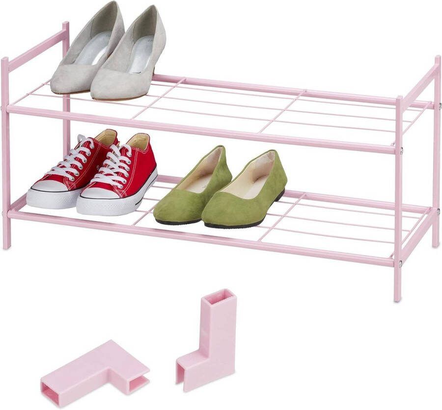 6 paar 2-laags open stapelbaar 345 x 70 x 26 cm metaal opbergrek roze