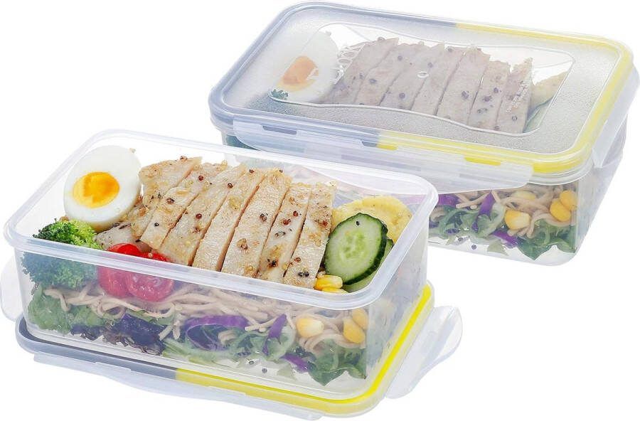 6 PACK 1150ML plastic voedselopslagcontainers set met deksel maaltijdvoorbereidingsdozen opbergdoos keuken magnetronservies rechthoekige voedselopslagdoos lunchbox volwassenen (geel en grijs)