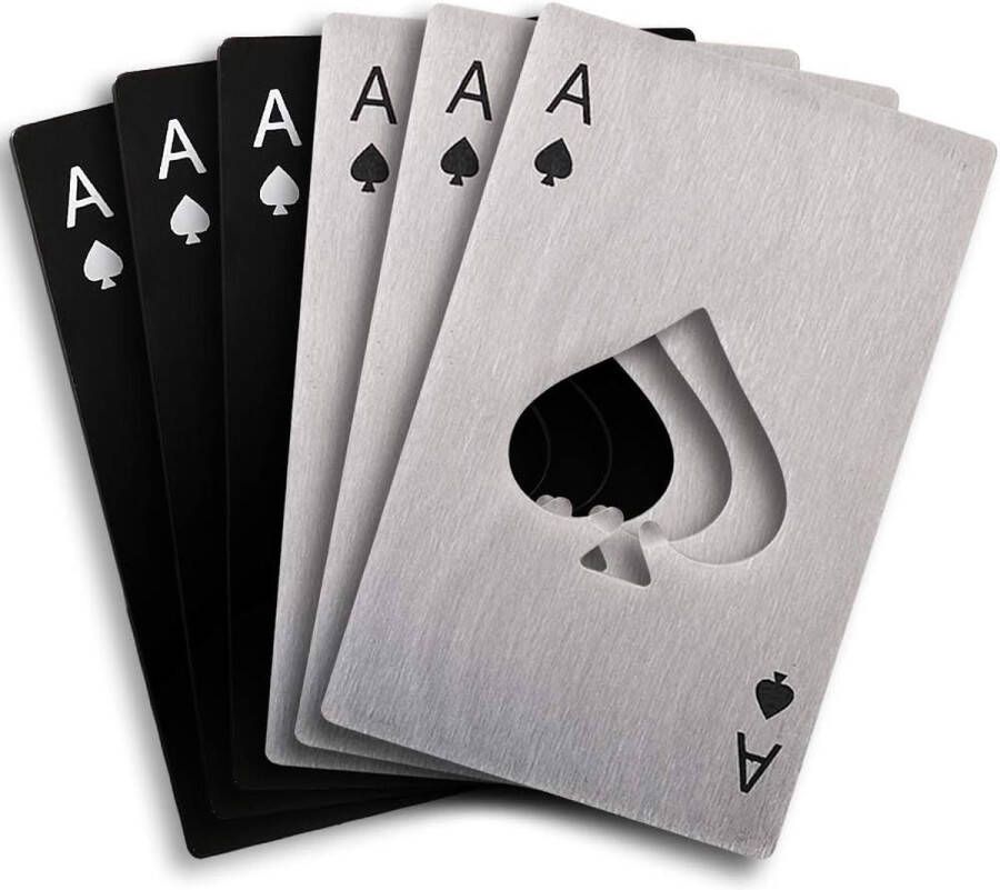 6-pack flesopener roestvrijstalen platte casinoflesopener pokerflesopener spade bieropener zilver en zwart
