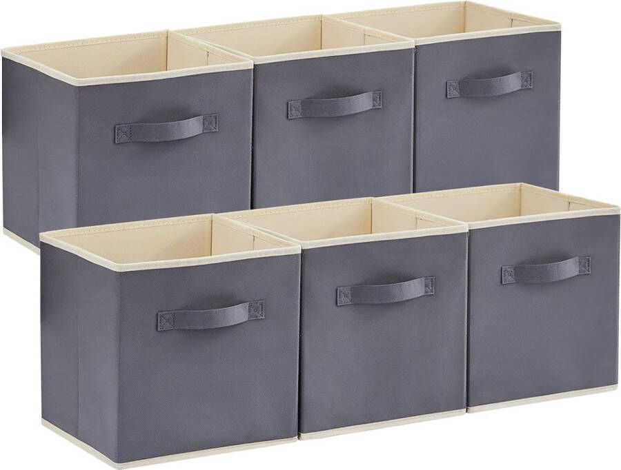6-pack inklapbare kubus opbergdozen decoratieve opbergmanden middelgrote opbergkratten open opbergkubussen met handgrepen 30x30x30cm Grijs