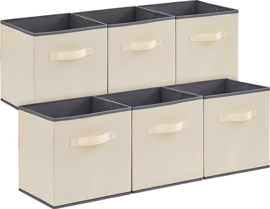 6-pack inklapbare kubus opbergdozen decoratieve opbergmanden middelgrote opbergkratten open opbergkubussen met handgrepen 33x33x33cm Khaki