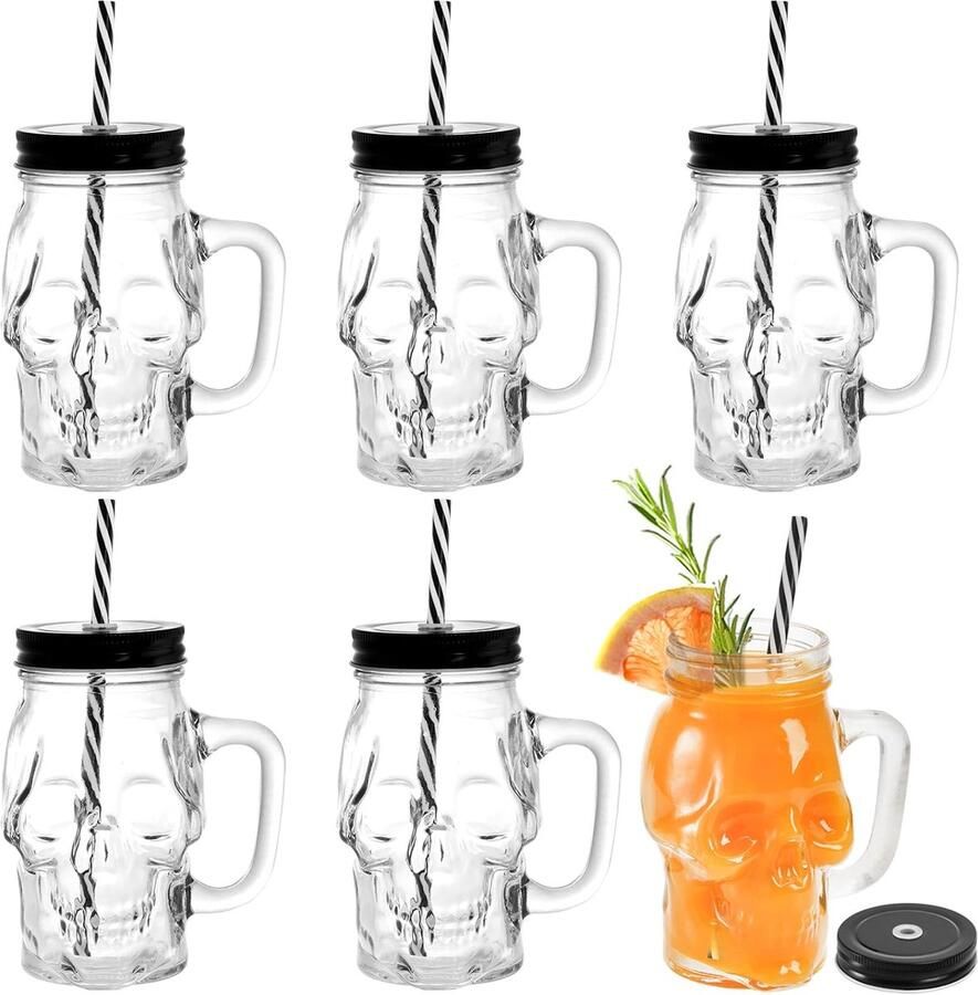 6-pack potten met handvat 480 ml schedelbiermok met brede mond drinkbeker met rietjes pubbar drinkbekers voor drankjes sterke drank koude dranken
