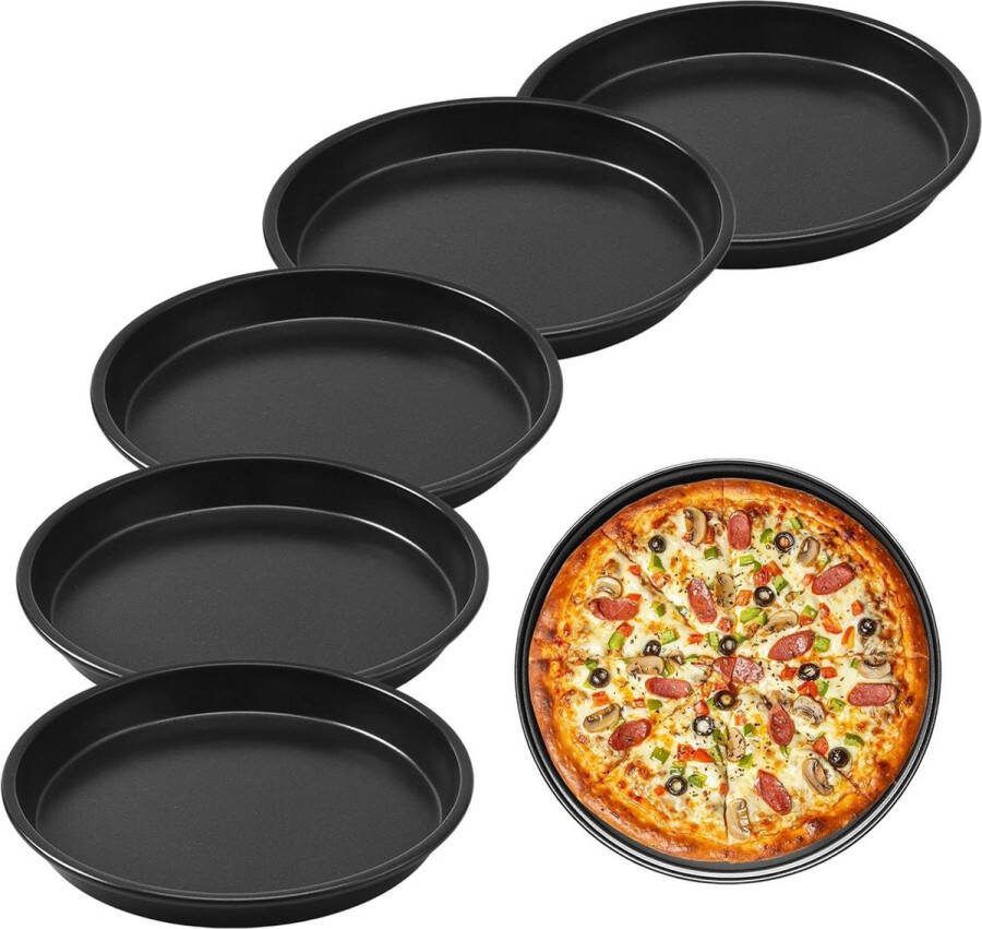 6-Pack ronde bakplaat voor pizza 23 cm diameter koolstofstaal met antiaanbaklaag taartplaat en quiche bakvorm pizzaborden voor bakken