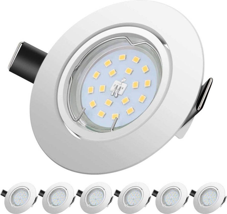 6-Pack Ronde LED Inbouwspots met Kantelbare GU10 Fitting Dimbare Energiezuinige Verlichting IP44 Koel Wit (6000K)