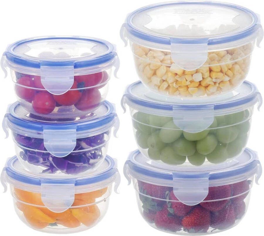 6-pack voedselbewaarcontainers met rond deksel (600 ml x 3 + 300 ml x 3) saladeyoghurt graanschalenset maaltijdbereiding fruitschaal ijscontainer voor ijs dessertschalen plastic doos vriezer