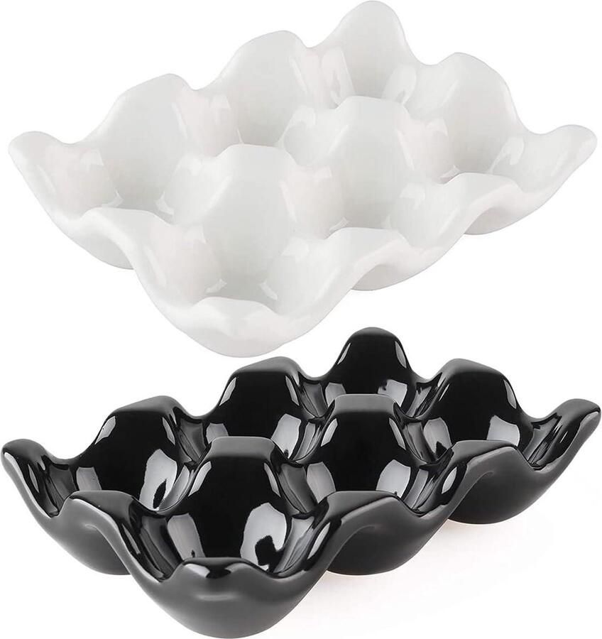6-rasters Keramische Eierbak Antislip Eierdoos Koelkast Schokbestendig Huishouden Restaurant Zwart Wit egg tray
