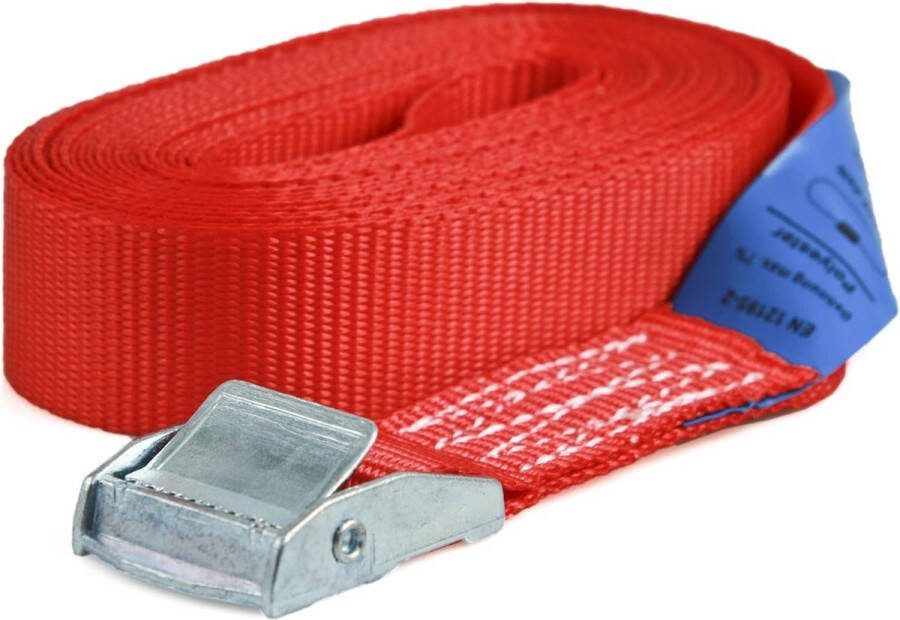 6 spanbanden sjorbanden klemsluiting bevestigingsriem belastbaar tot 250 kg DIN EN 12195-2 lengte 3 m breedte 25 mm eendelig rood Spanbanden met ratel