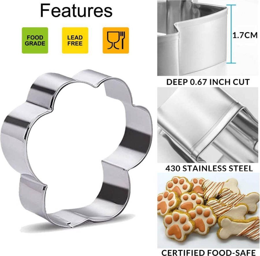 6 STKS Hond Paw & Bone Cookie Cutter Set RVS Biscuit Cutters voor DIY Bakken Fondant Cake Mallen Hond Treats Botten 3 Maat-2.6 2 1.6IN Poot 3 Maten-3.2 2.4 1.6IN