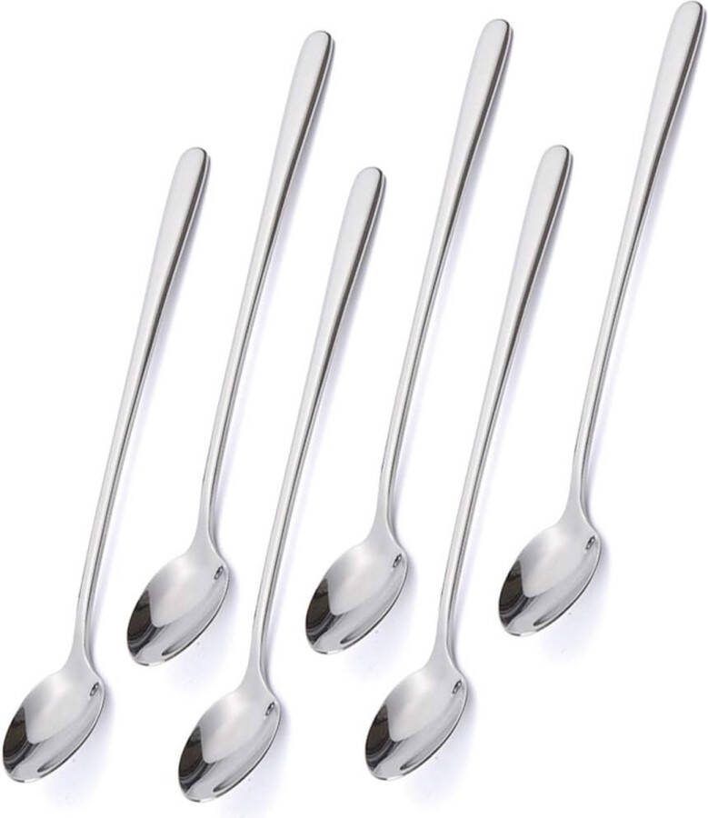 6 stuks 22 cm lange ijslepels roestvrij staal lepel met lange steel lange koffielepel theelepel dessertlepel longdrinklepel voor latte macchiato sundae vaatwasmachinebestendig serie Bon Appétit
