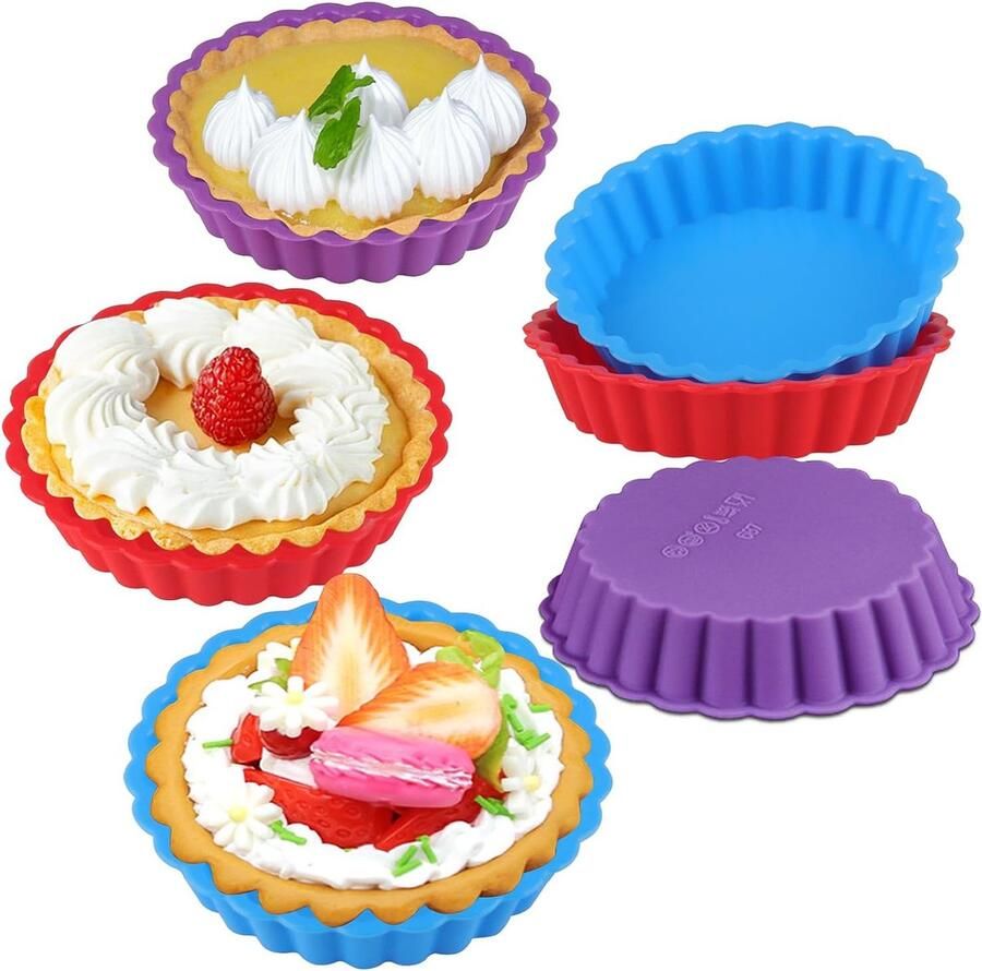6 stuks bakplaten voor muffins 11 cm siliconen mini-fruitbodemvormen siliconen taartvormen bakvormen siliconen muffinvormpjes taartvorm klein voor mini quiche taartvorm