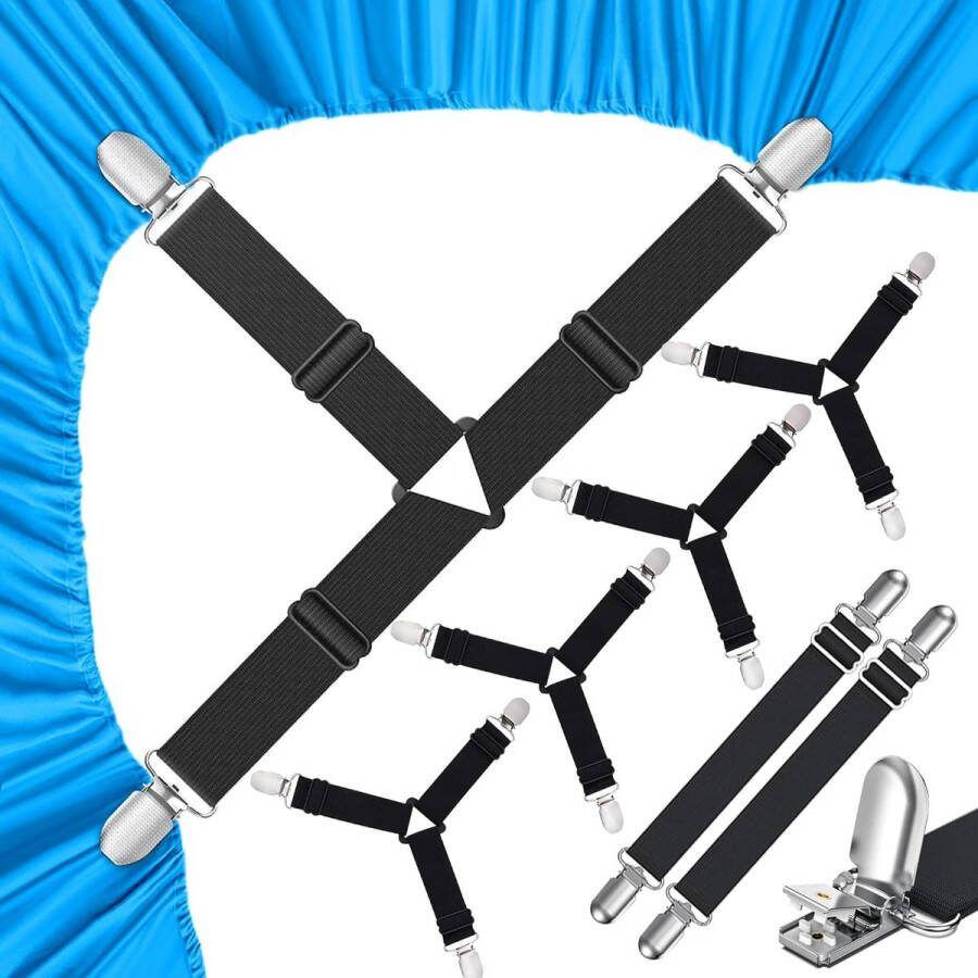 6 Stuks Bed Sheet Fasteners Driehoekige Lakendragers Verstelbare Elastische Lakenspanner met Metalen Klemmen Voor Bed Laken Matrashoezen Sofa Kussen