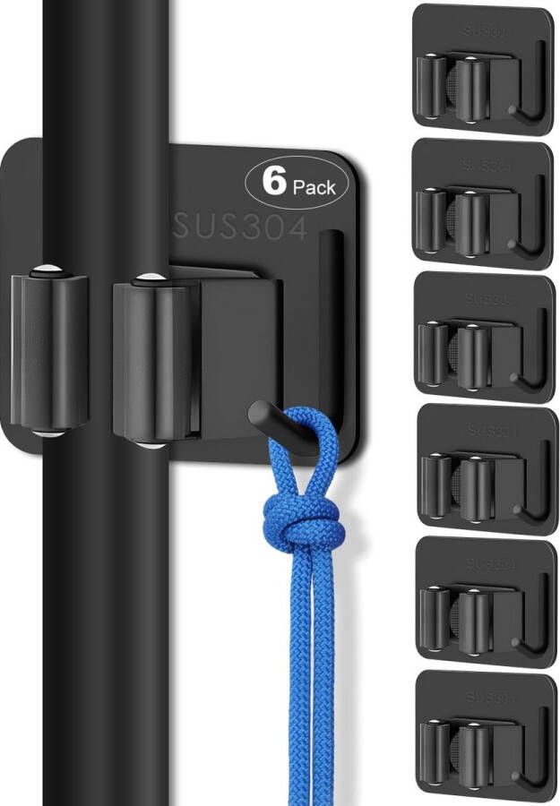 6 stuks bezemhouders wandhouder zelfhechtende gereedschapshouder met haken bezemhouder van roestvrij staal tuingereedschaphouder