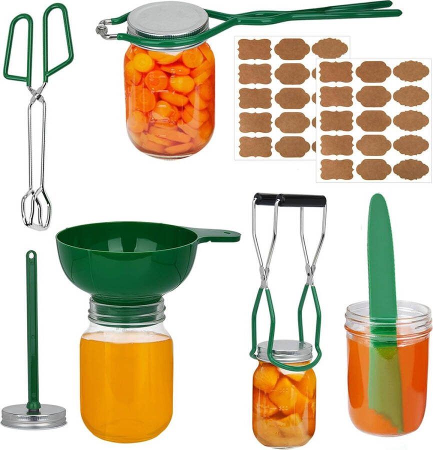 6 stuks canning gereedschapset roestvrij staal canning starter kit tools anti-slip canning lift tang canning klem set voor meerdere glasmaten (groen 6)