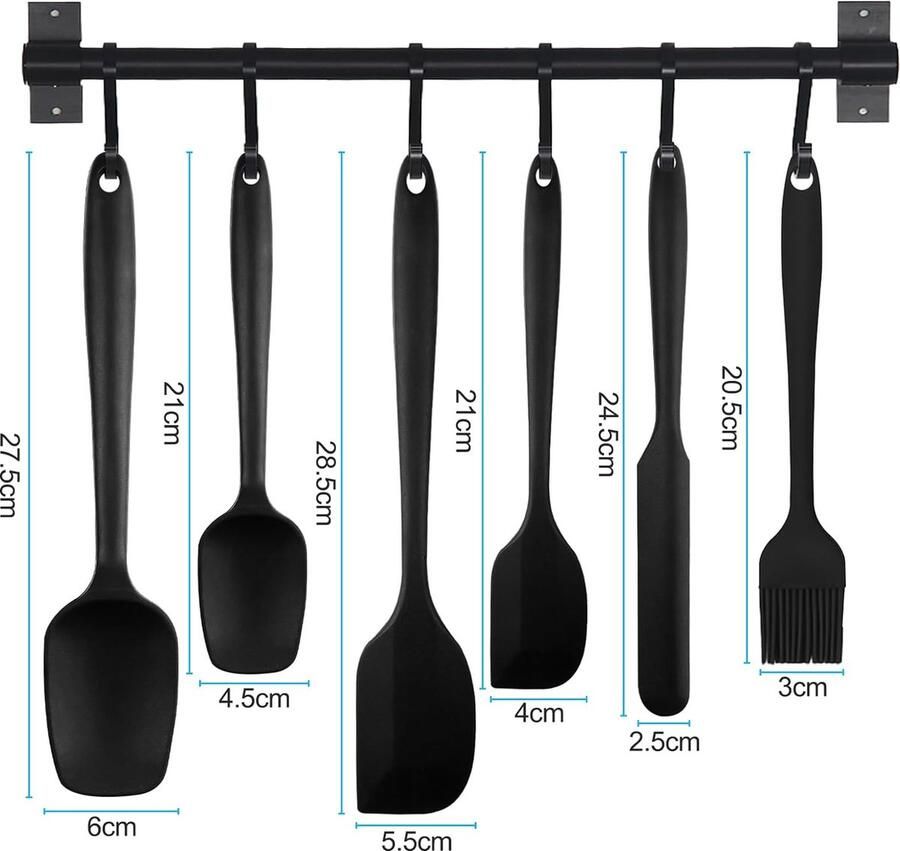 6 stuks deegschrapers siliconen set siliconen keukenhulp hittebestendig naadloos eendelig design zwart spatel keuken antiaanbaklaag schraper voor koken bakken roeren