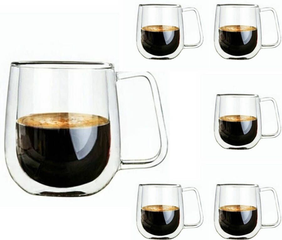 6 Stuks Dubbelwandige Glazen Mokken Kopjes van Borosilicaatglas voor thee Koffie Latte Cappuccino Espresso Bier 250 ml