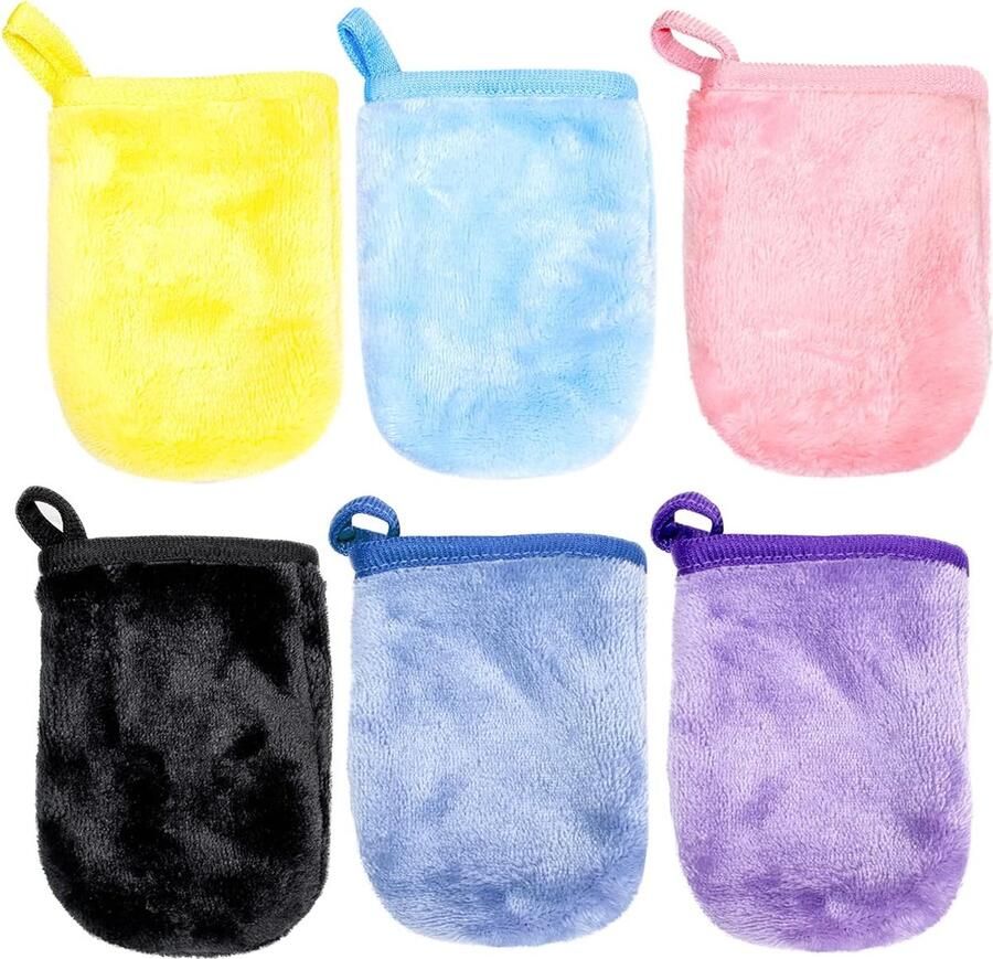6 stuks flanellen make-up remover handschoenen reinigingsvingerbedekking herbruikbare handdoeken douchehandschoenen met krullen zachte washandschoenen (9 x 13 cm)