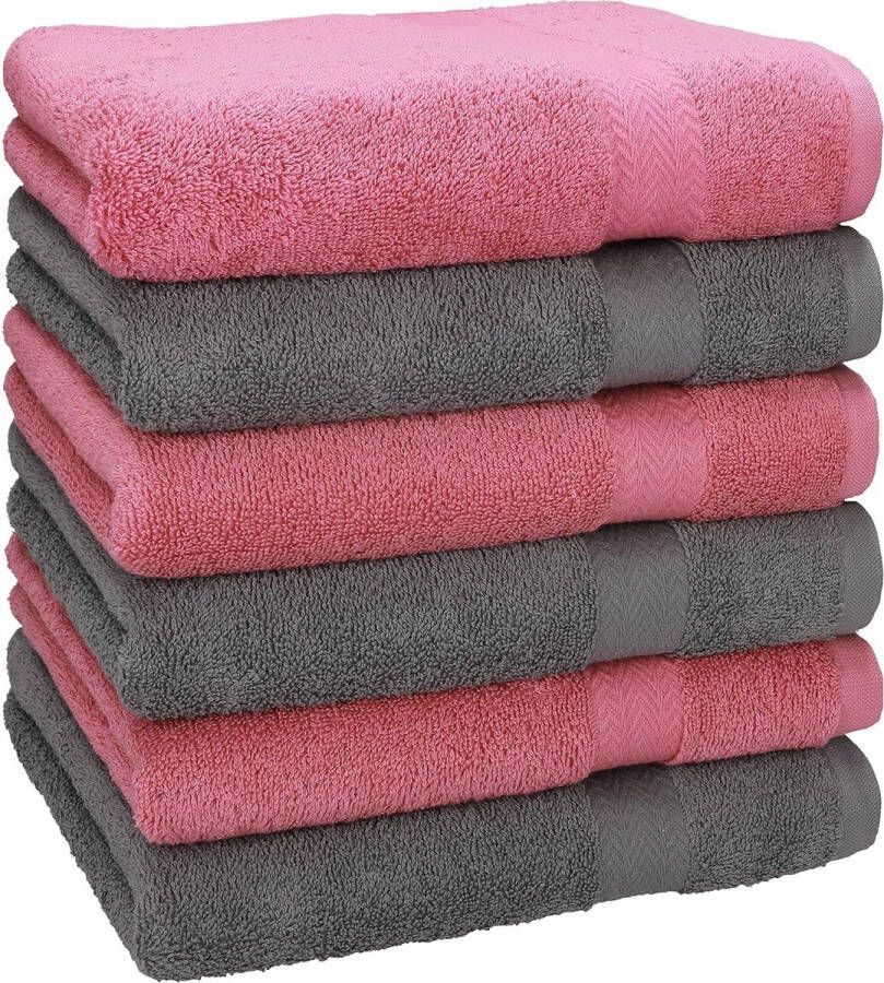6 stuks handdoeken afmetingen 50 x 100 cm premium handdoekenset 100% katoen kleur oudroze antraciet grijs
