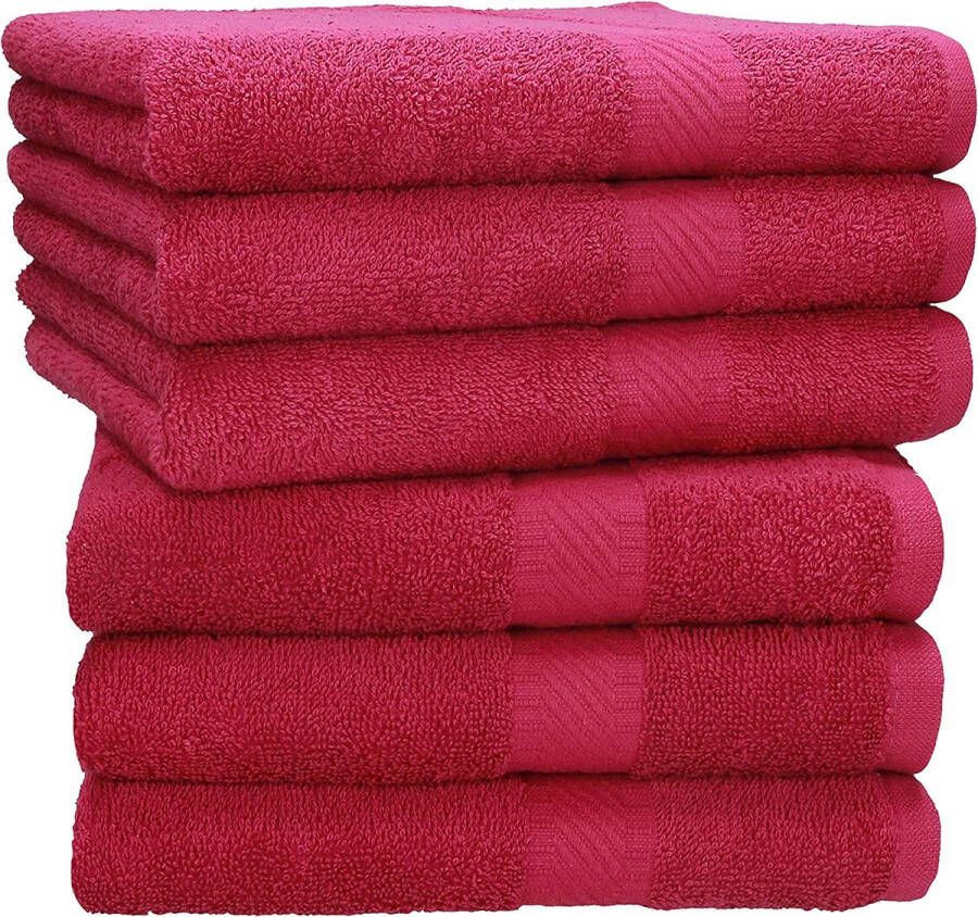 6 stuks handdoeken Palermo 100% katoen handdoekenset kleur Cranberry