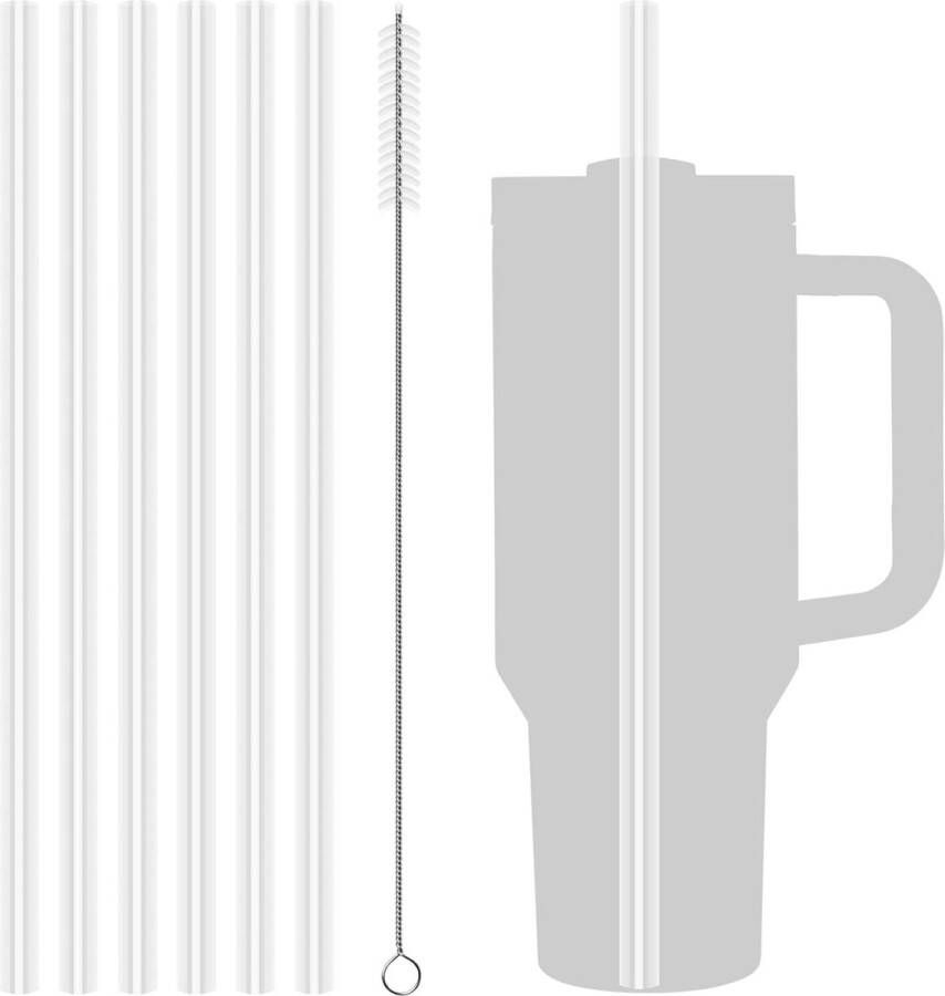 6 Stuks Herbruikbare Rietjes voor Stanley Adventure Travel Tumbler Dikke Rietjes Compatible with Stanley 20 30 40 oz Stanley Tumbler Transparante Rietjes met Reinigingsborstel