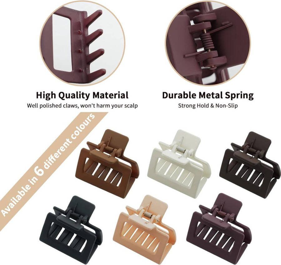 6 stuks kleine klauwclips 2 inch vierkante matte haarklauwclips voor dun medium dik haar sterke hold haarclips antislip rechthoekige haarklauwen voor vrouwen meisjes