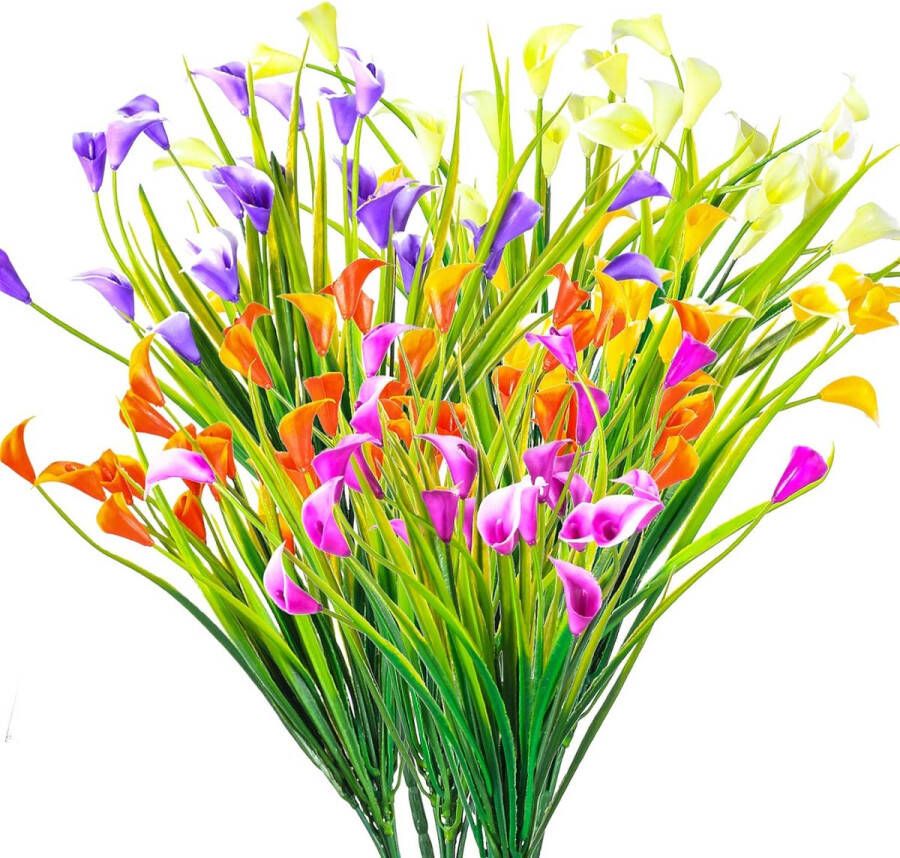 6 stuks kunstbloemen kunststof UV-bestendige zijden bloemen nep kunstplanten Calla lelie binnen en buiten struiken opknoping plantenbak huis tuin decoratie (vijf kleuren)