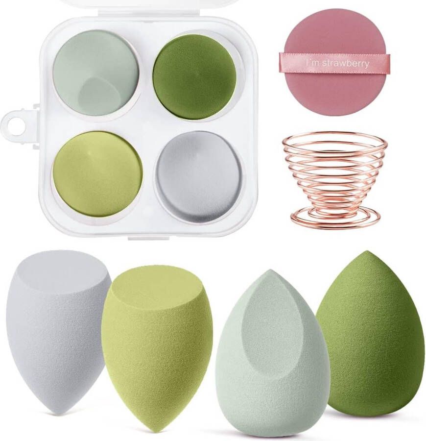 6 stuks make-up sponzen blender set 4 stuks professionele schoonheid spons foundation blending blender met 1 spons houder 1 poeder bladerdeeg veelkleurige make-up sponzen voor crème