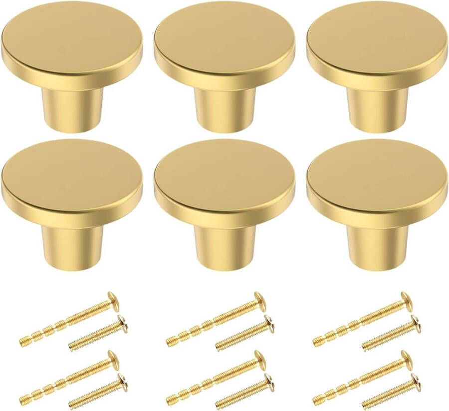 6 stuks messing ladeknoppen gouden ronde kastknoppen deur-keukenbeslag kastknoppen met schroeven voor kast kledingkast 20 x 25 mm