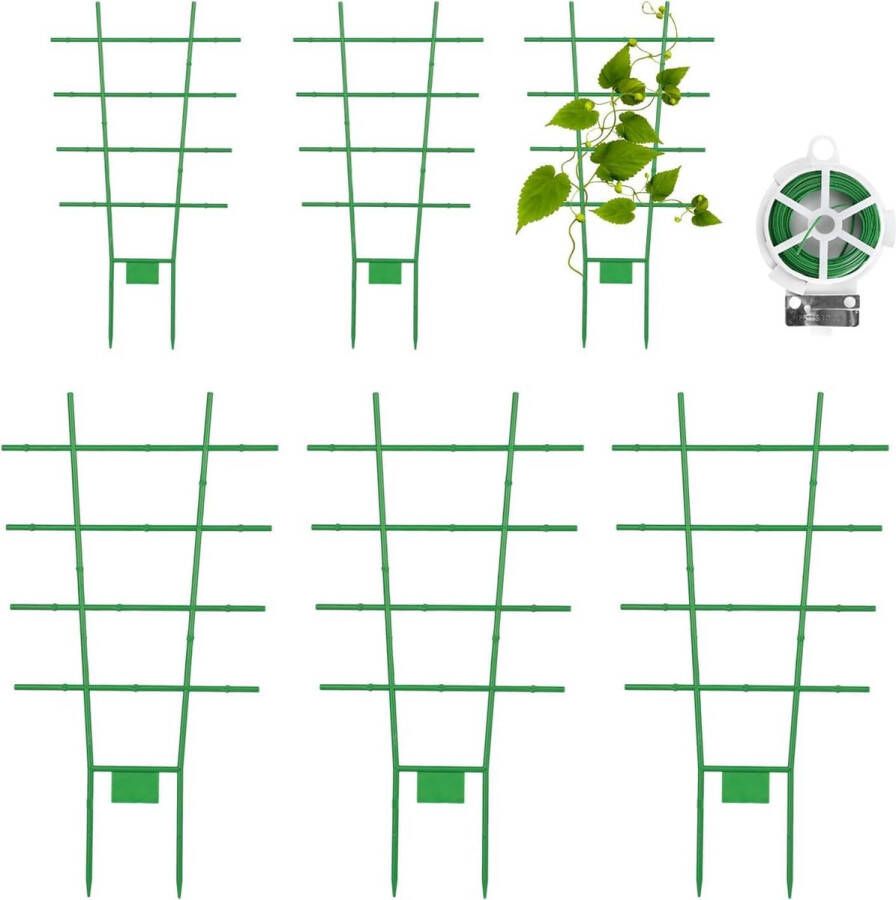 6 stuks mini-plantensteun klimhulp voor klimplanten tomatenhulp kamerplanten rankhulp doe-het-zelf tuinrooster bloempotsteunen met draaibanden (26 x 3 + 43 x 3)