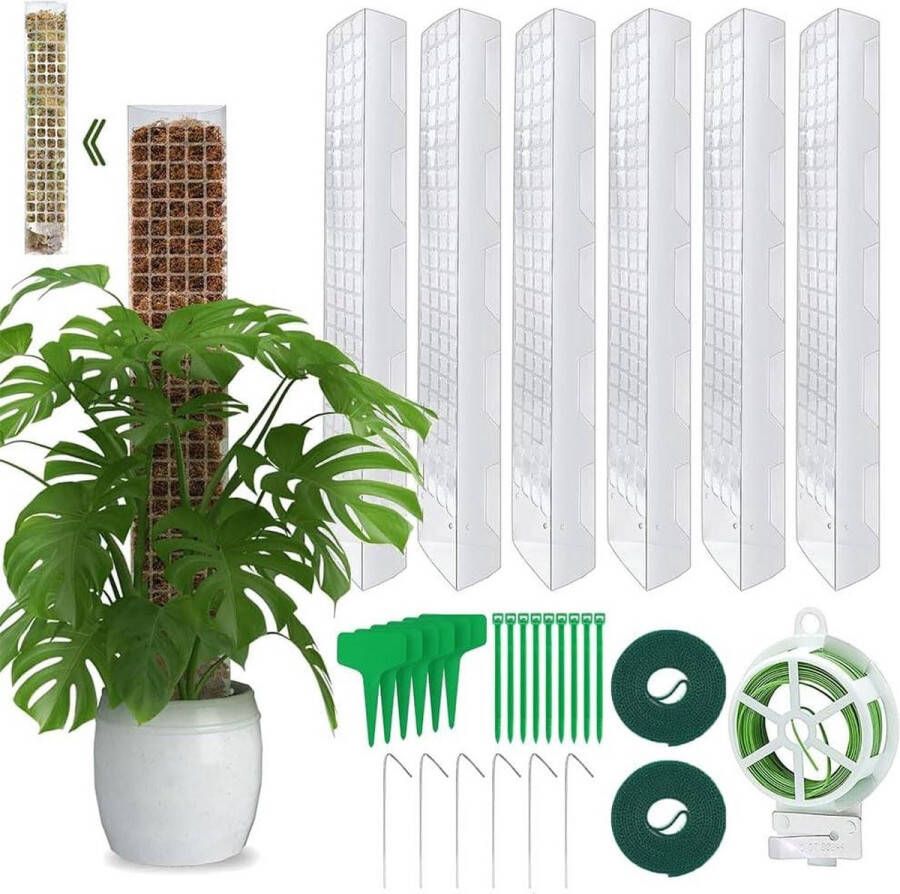 6-stuks mosstaaf klimhulp voor kamerplanten Monstera met grondpennen klittenbandjes tuingbinders plantenetiketten kabelbinders
