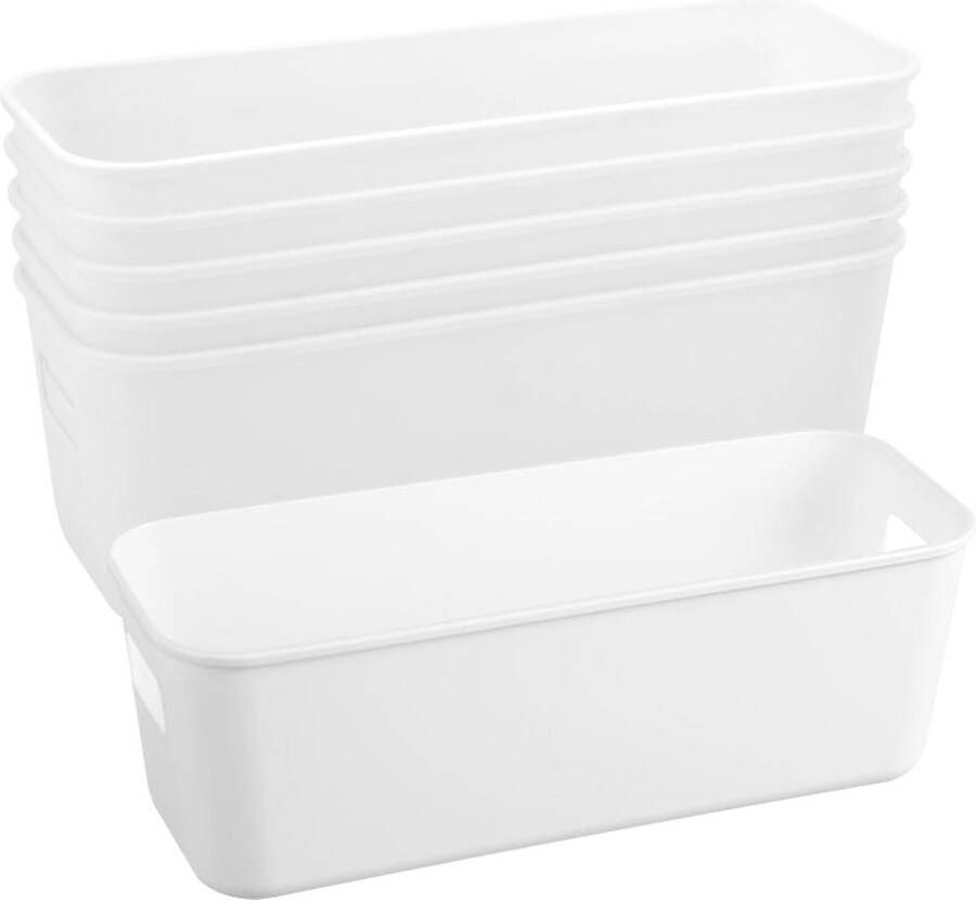 6 stuks opbergdozen van kunststof opbergmand met handgrepen keukenkast organizer box multifunctionele opbergdozen voor kantoor keuken badkamer cosmetica kinderkamer kast (wit)