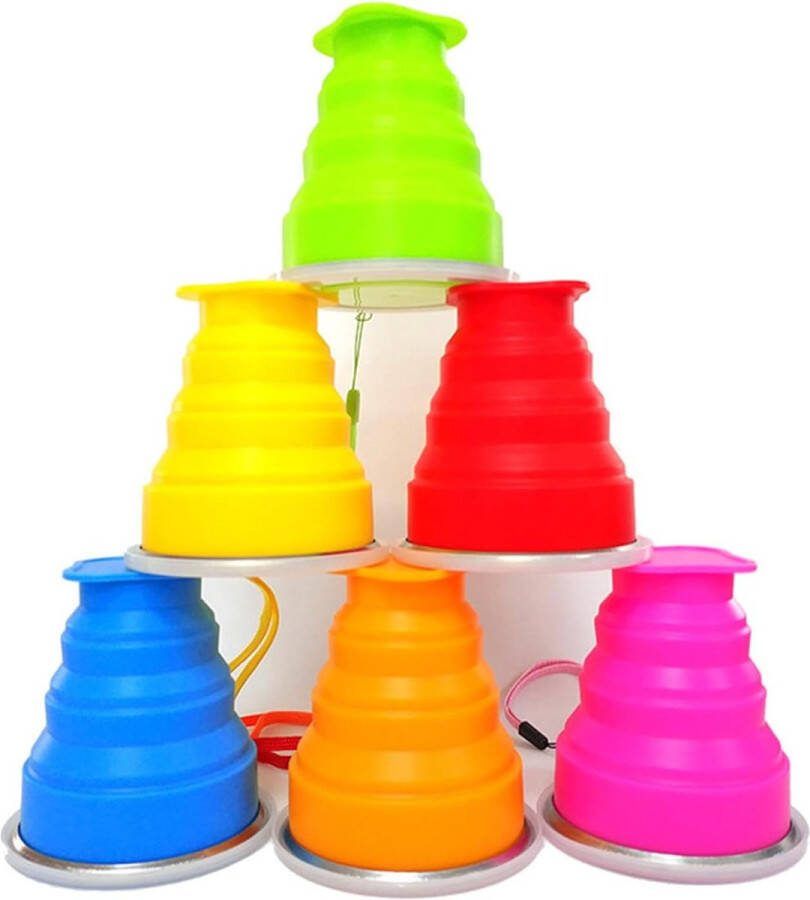 6 stuks opvouwbare bekers siliconen vouwbekers bekers met deksel herbruikbare vouwbeker outdoor opvouwbare drinkbeker geschikt voor picknicks camping reizen klimmen wandelen (6 kleuren)