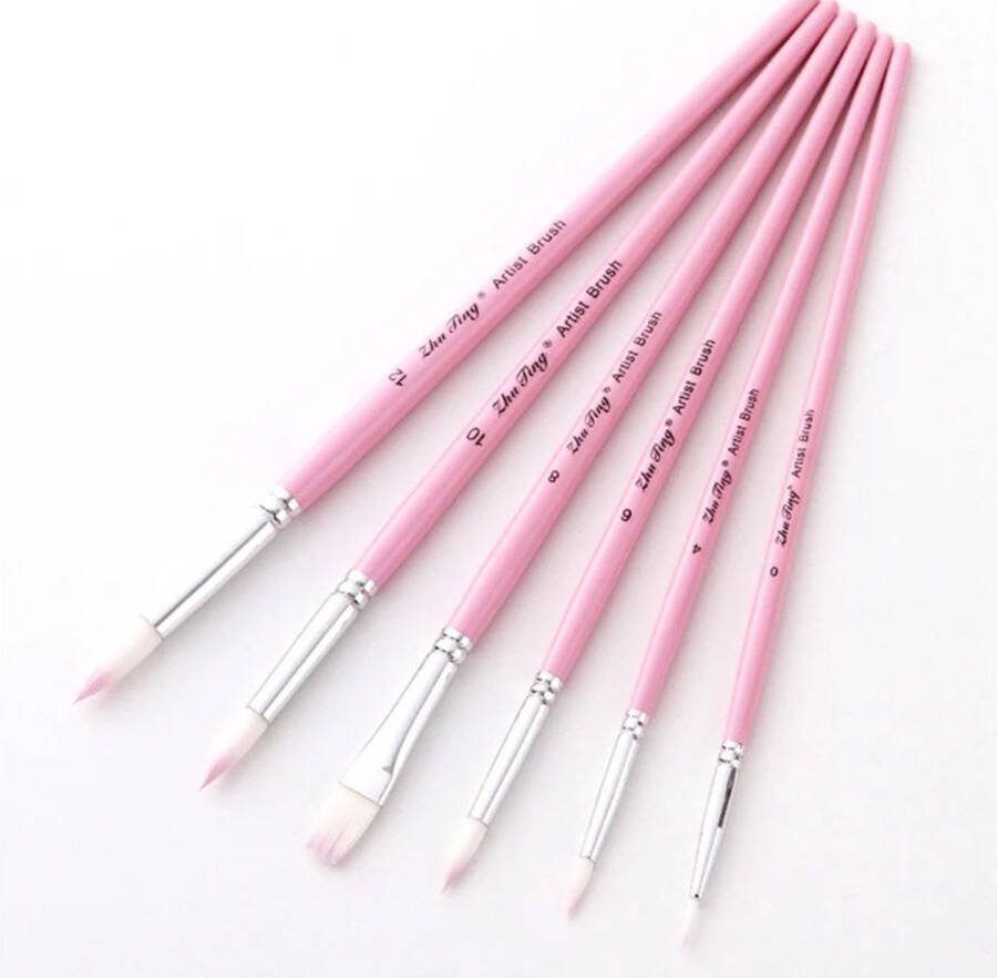 6 stuks penselen nylon roze