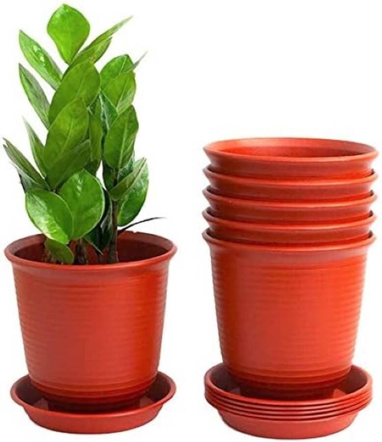 6 stuks plastic bloempotten 15 5 cm dikke plantenpotten plantencontainer indoor tuinieren pot met drainagepallet (bakrood)