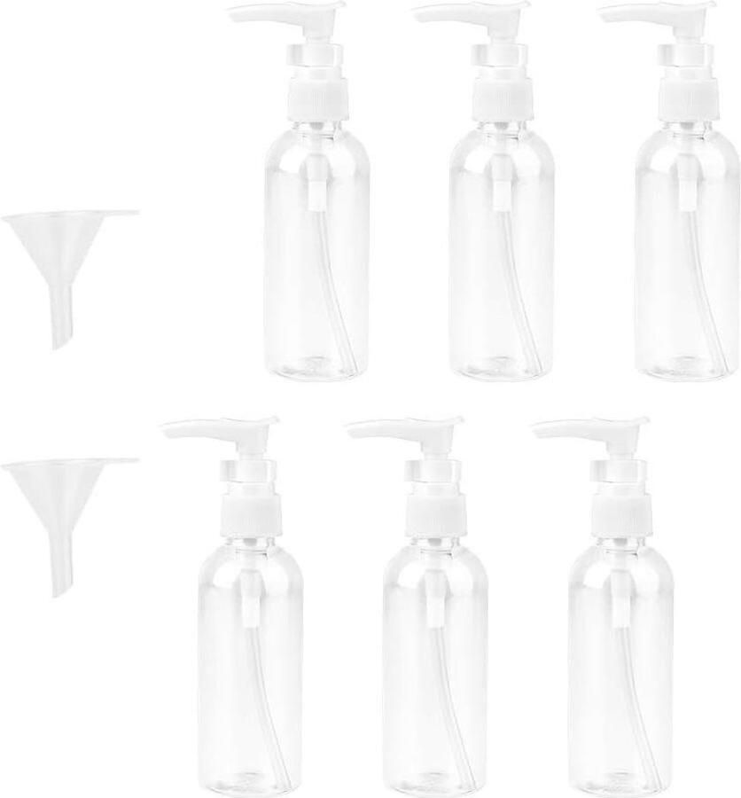 6 stuks reisflessen 100 ml plastic Lege pompflessen met trechters Toiletartikelen flesdispenser reisflesjes handbagage