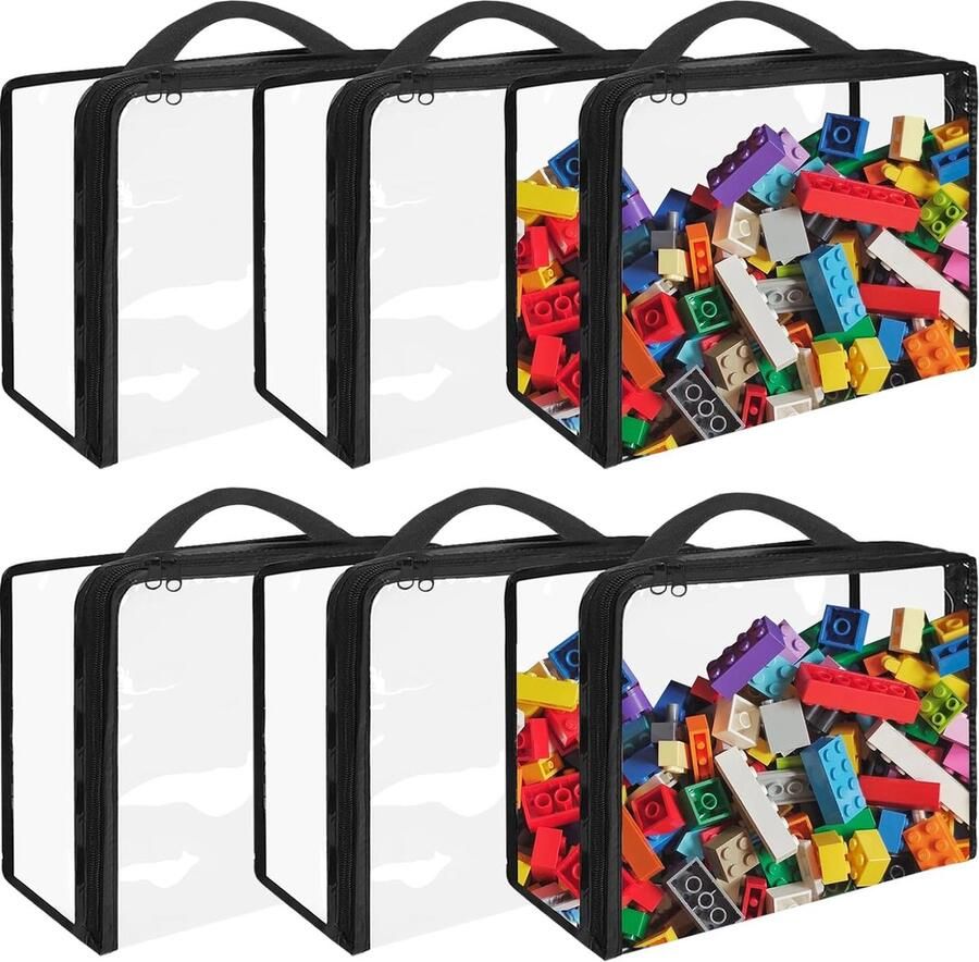 6 stuks speelgoedopbergtas met ritssluiting en handgrepen speelgoedorganizer transparante waterdichte pvc-opbergzak voor blokken kinderboeken