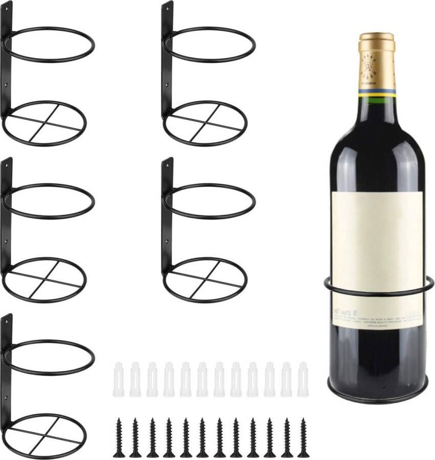 6 stuks spiraalvormige wijnwandhouder aan de muur gemonteerd wijnrek metalen wijnfleshouder voor wijnopslagmuur wijnthemadecoratie zwart voor bar wijnflessendisplay (Rechte flesstijl)wijnfleshouder display rek