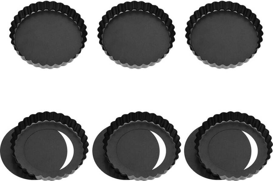 6 stuks taartvormpjes taartvormen tartelette 12 cm mini-taartvorm koolstofstaal eiercakevorm antiaanbaklaag ronde taartbakpan (12 cm)