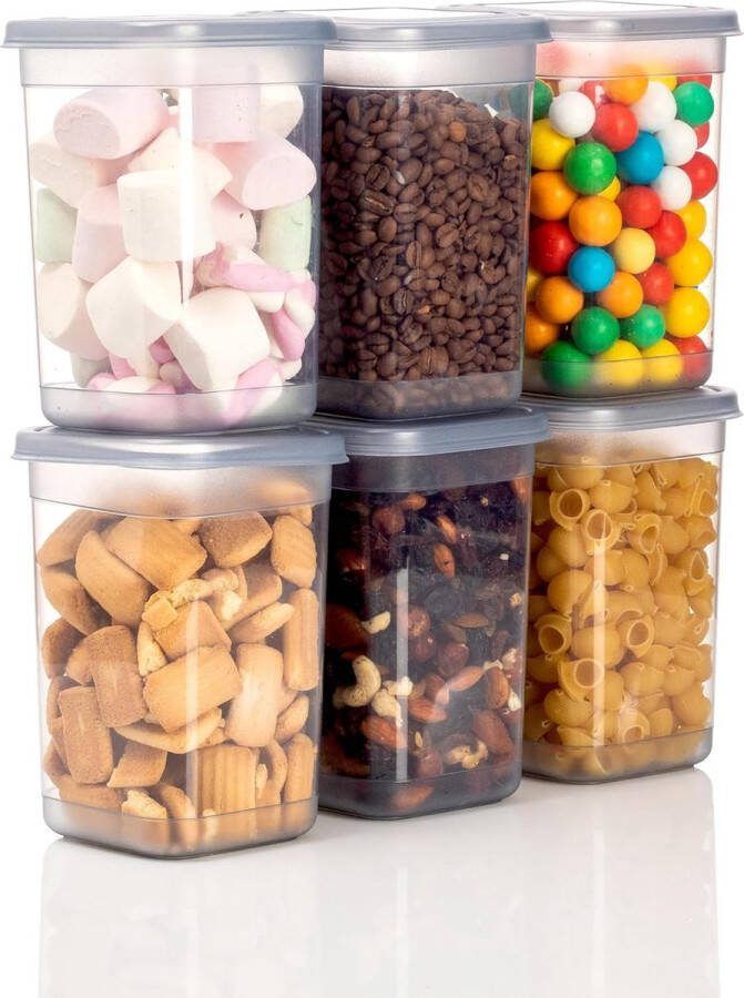 6 stuks voorraaddozen met deksel keukenorganizer (6 stuks 1250 ml) 6 stuks voorraaddozen met deksel keukenorganizer (6 stuks 1250 ml)