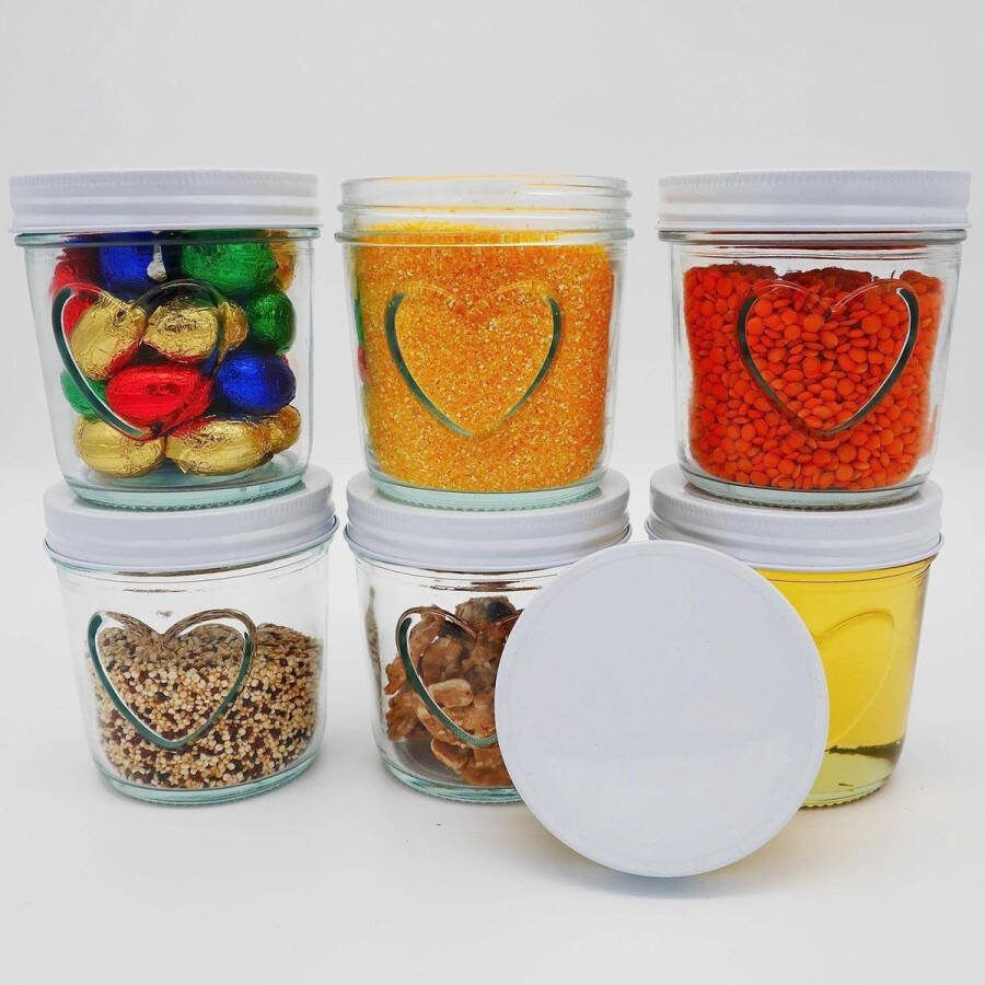 6 weckpotten hart in glas deksel wit jampotten voorraadpotten komkommerpotten meal prep bakken invriezen fermenteren jampotjes met deksel