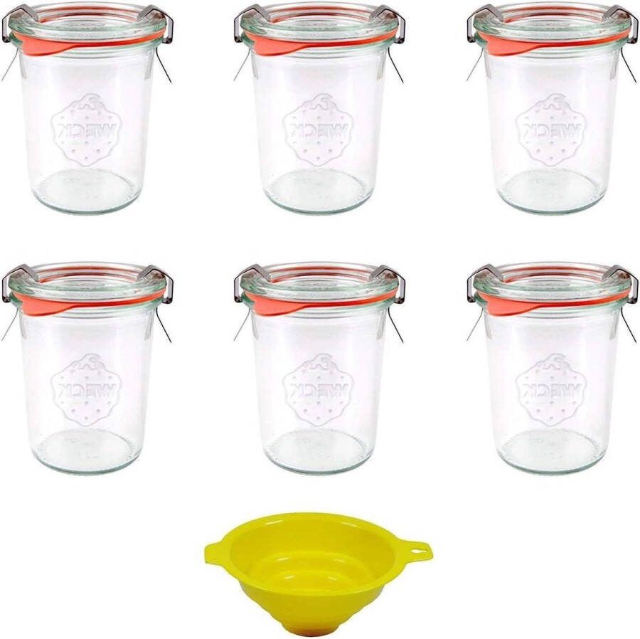 6 x 160 ml Mini Weckglazen Weckpot Valvorm inclusief Klemmen Ringen en Trechters