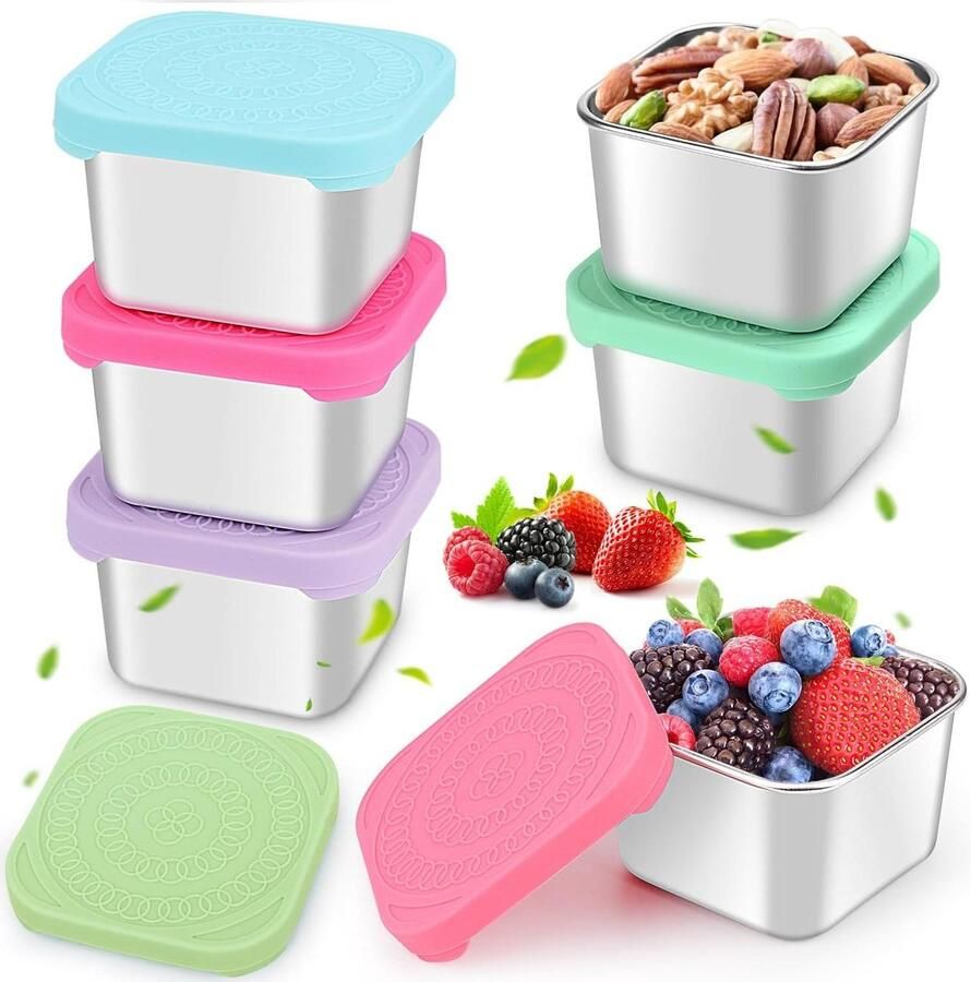 6 x 180 ml snackcontainers voedselcontainer van roestvrij staal 304 lekvrije lunchboxen herbruikbaar