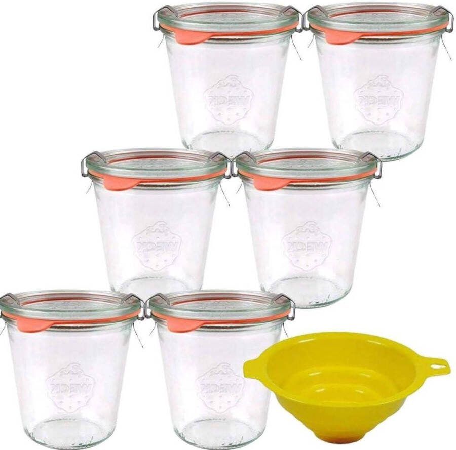 6 x 290 ml kleine weckglas weckpot met deksel leeg rond glas voor koken jampot dessertglas met klemmen ringen en trechters jampotjes met deksel
