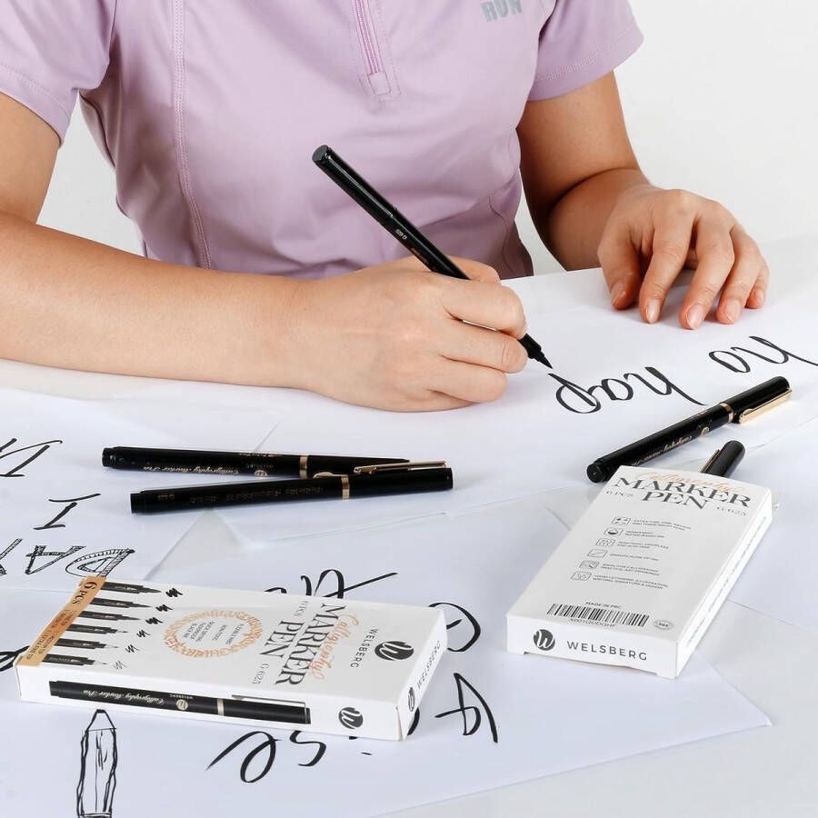 6 x kalligrafiemarkeerstiften handlettering kalligrafiepen zwarte penseelmarkeerstiften set voor handlettering beginners dagboek accessoire handtekening (4 maten)